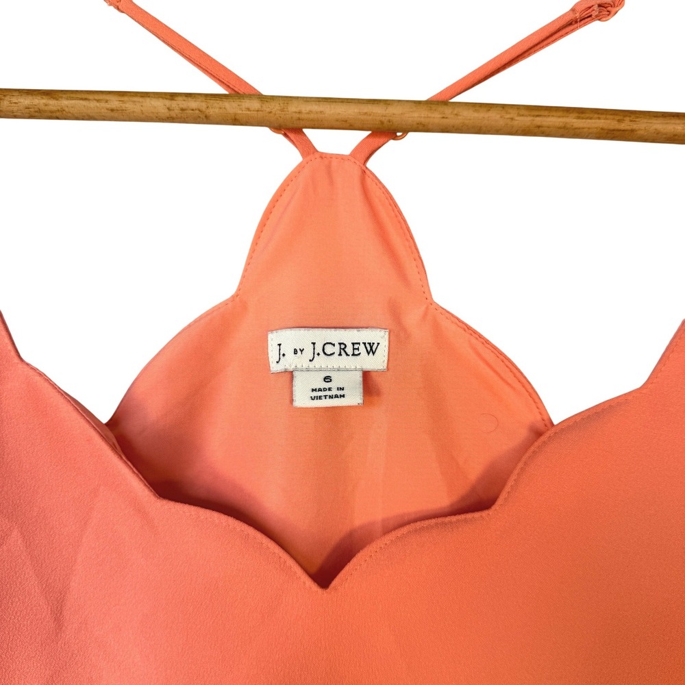 J.Crew Scalloped Cami Tank Top Coral Peach Strappy Sleeveless Blouse Size 6 - Picture 4 of 6